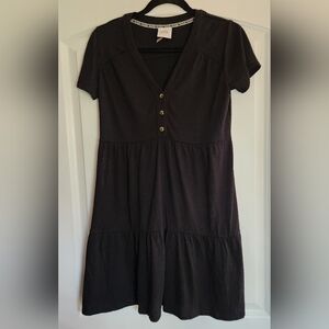 KNOX ROSE BLACK FLOWY V-NECK DRESS POLYESTER BLEND SIZE XS